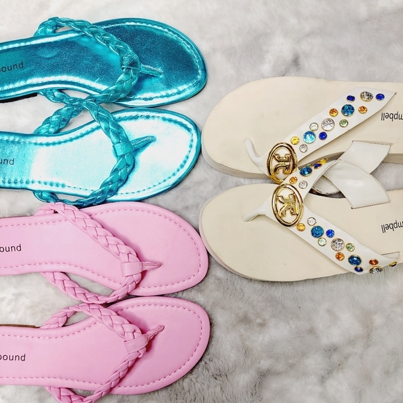 New Bundle of 3 Abound/J. Campbell Blue/Pink/Cream Metallic Braided Sandal S106 - Picture 1 of 12